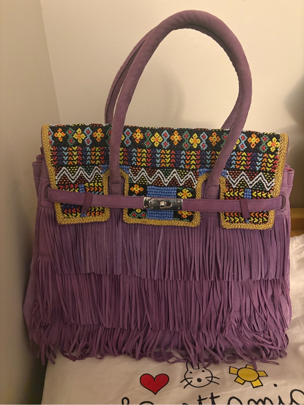 Larettamia Italian designer beaded suede bag